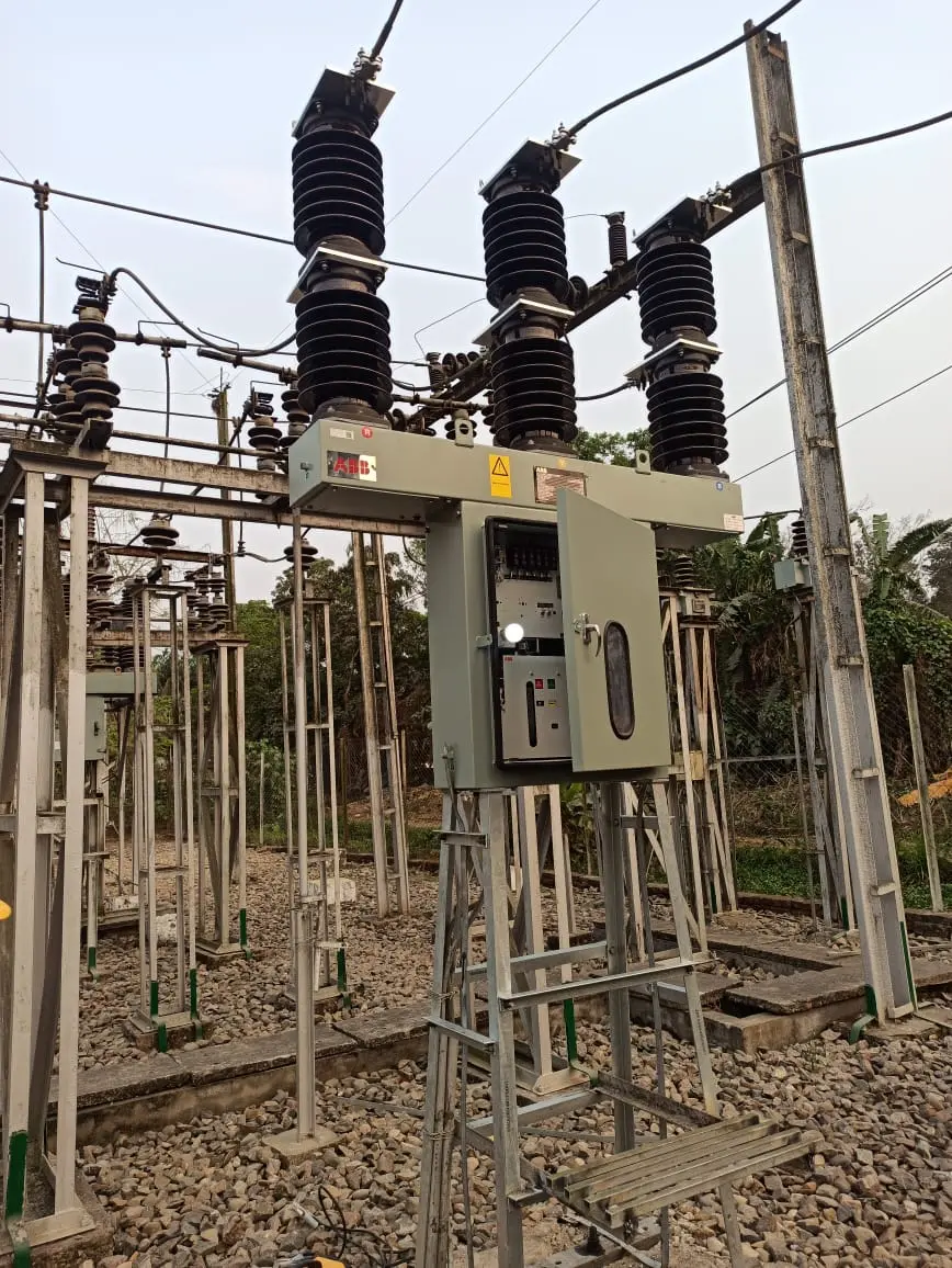 Multiple high-voltage transmission towers and line structures
