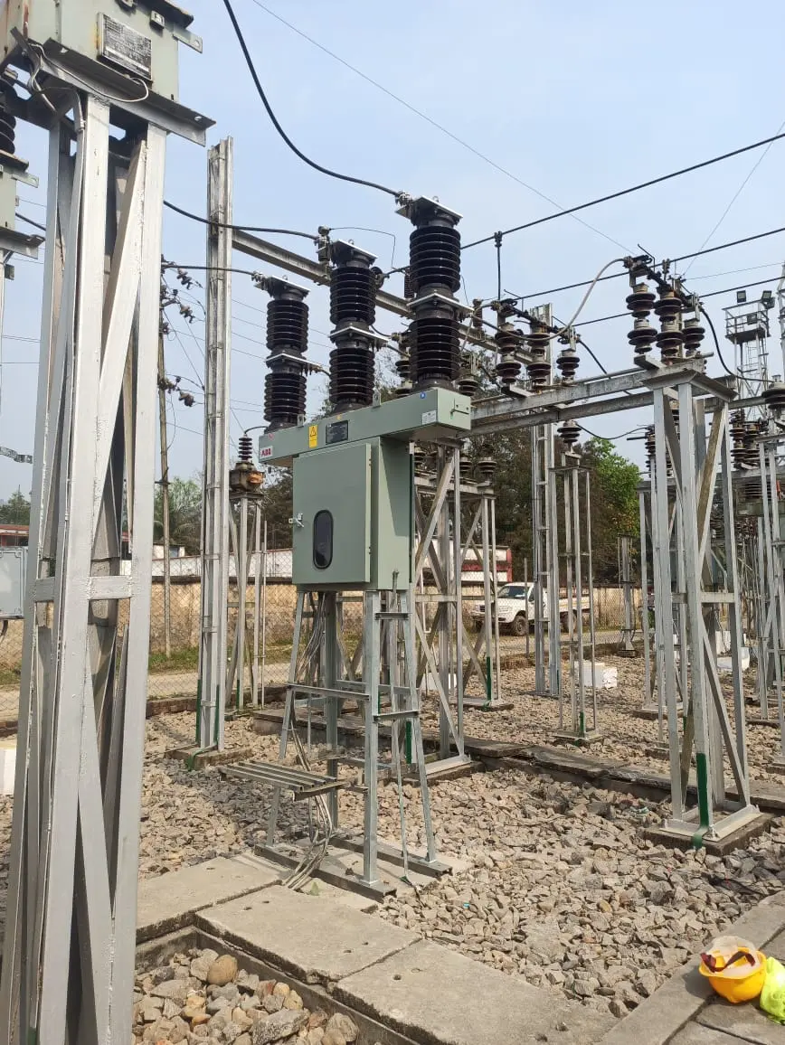 Outdoor high-voltage circuit breaker in electrical substation