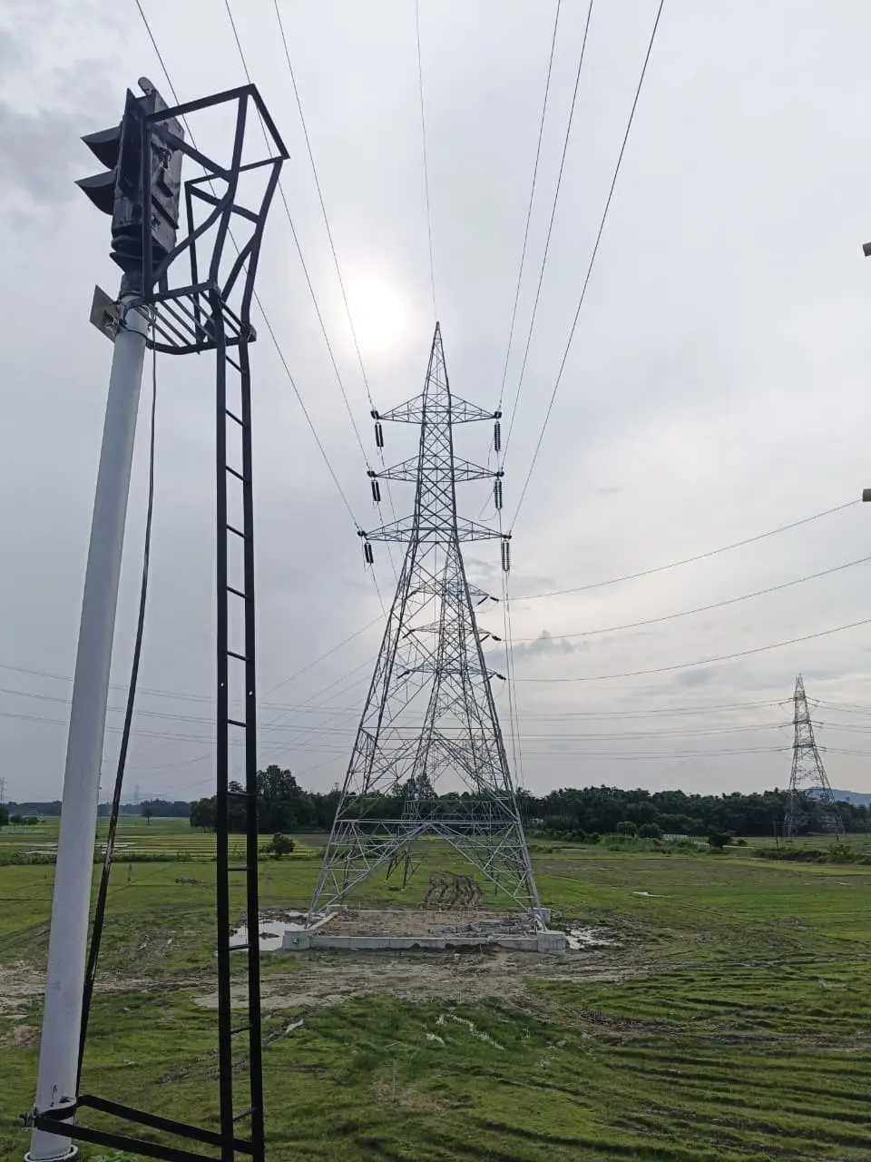 Railway track with overhead electrification equipment